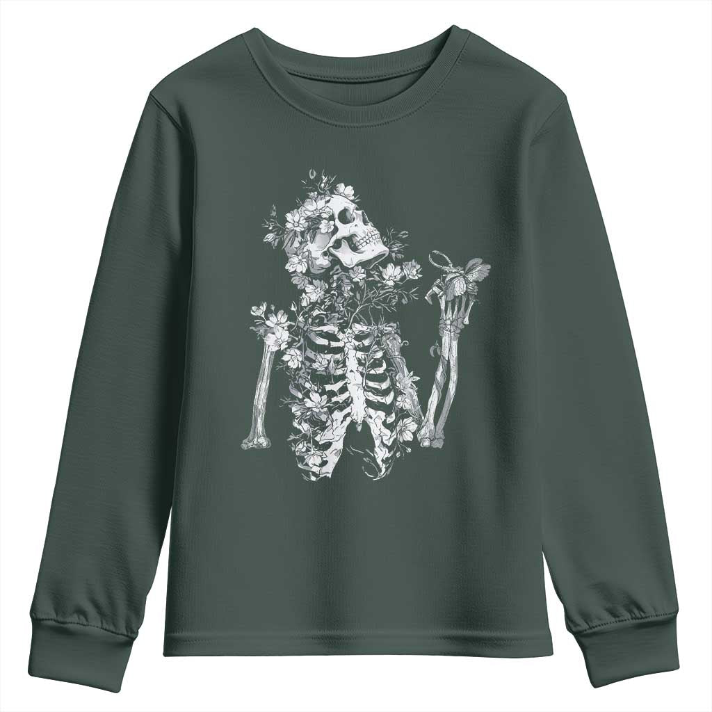 Gothic Grunge Floral Skeleton Youth Sweatshirt Dark Alternative Aesthetic For Women TS12 Dark Forest Green Print Your Wear