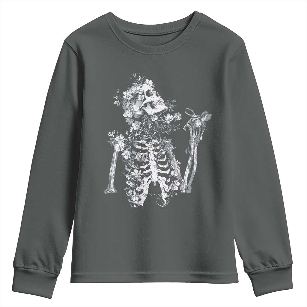 Gothic Grunge Floral Skeleton Youth Sweatshirt Dark Alternative Aesthetic For Women TS12 Dark Heather Print Your Wear