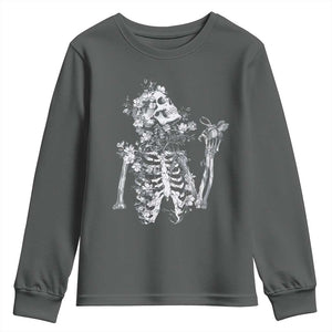 Gothic Grunge Floral Skeleton Youth Sweatshirt Dark Alternative Aesthetic For Women TS12 Dark Heather Print Your Wear