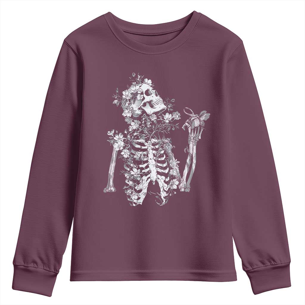Gothic Grunge Floral Skeleton Youth Sweatshirt Dark Alternative Aesthetic For Women TS12 Maroon Print Your Wear