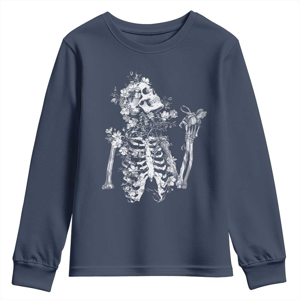Gothic Grunge Floral Skeleton Youth Sweatshirt Dark Alternative Aesthetic For Women TS12 Navy Print Your Wear