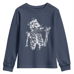Gothic Grunge Floral Skeleton Youth Sweatshirt Dark Alternative Aesthetic For Women TS12 Navy Print Your Wear