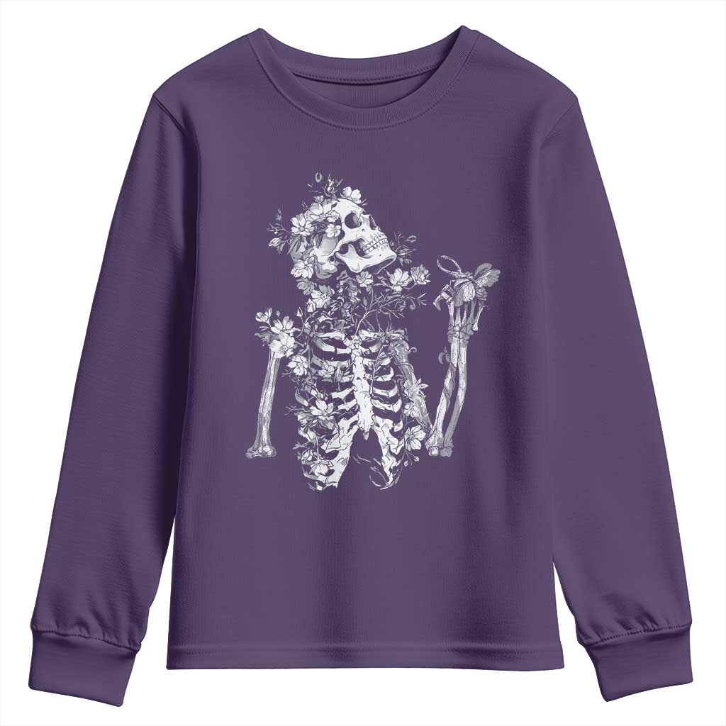 Gothic Grunge Floral Skeleton Youth Sweatshirt Dark Alternative Aesthetic For Women TS12 Purple Print Your Wear