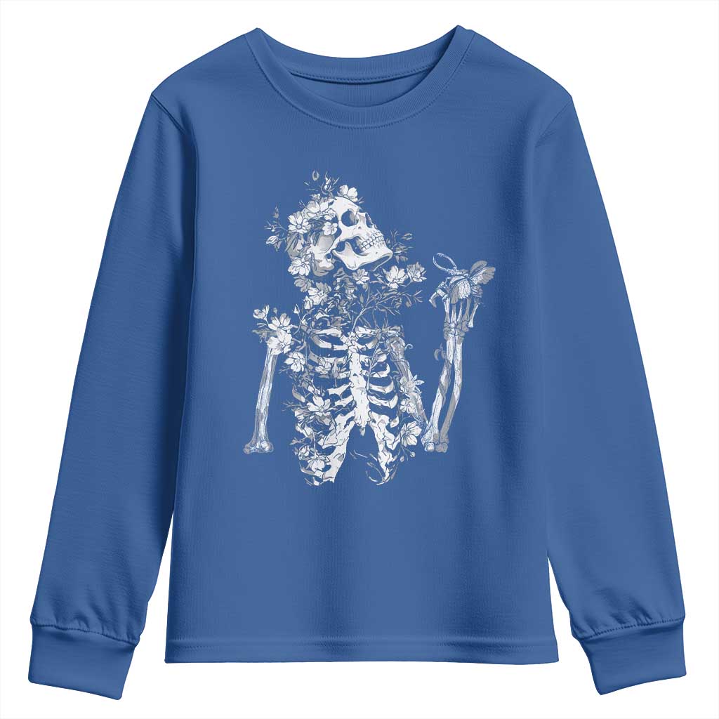 Gothic Grunge Floral Skeleton Youth Sweatshirt Dark Alternative Aesthetic For Women TS12 Royal Blue Print Your Wear