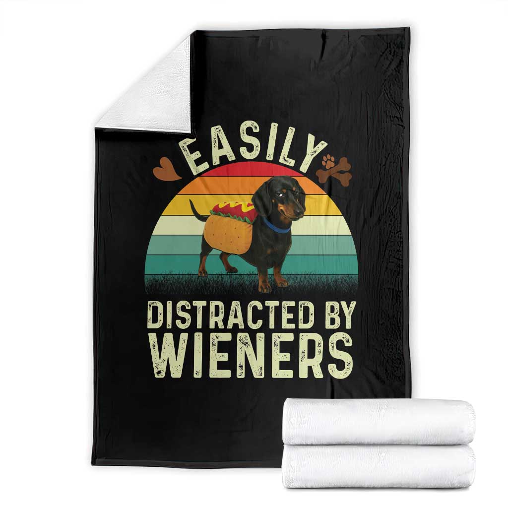 Easily Distracted By Wieners Throw Blanket Funny Dachshund Dog In A Hot Dog Costume TS12 Black Print Your Wear
