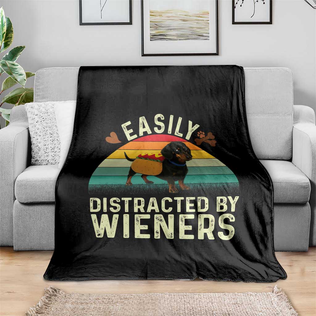 Easily Distracted By Wieners Throw Blanket Funny Dachshund Dog In A Hot Dog Costume TS12 Print Your Wear