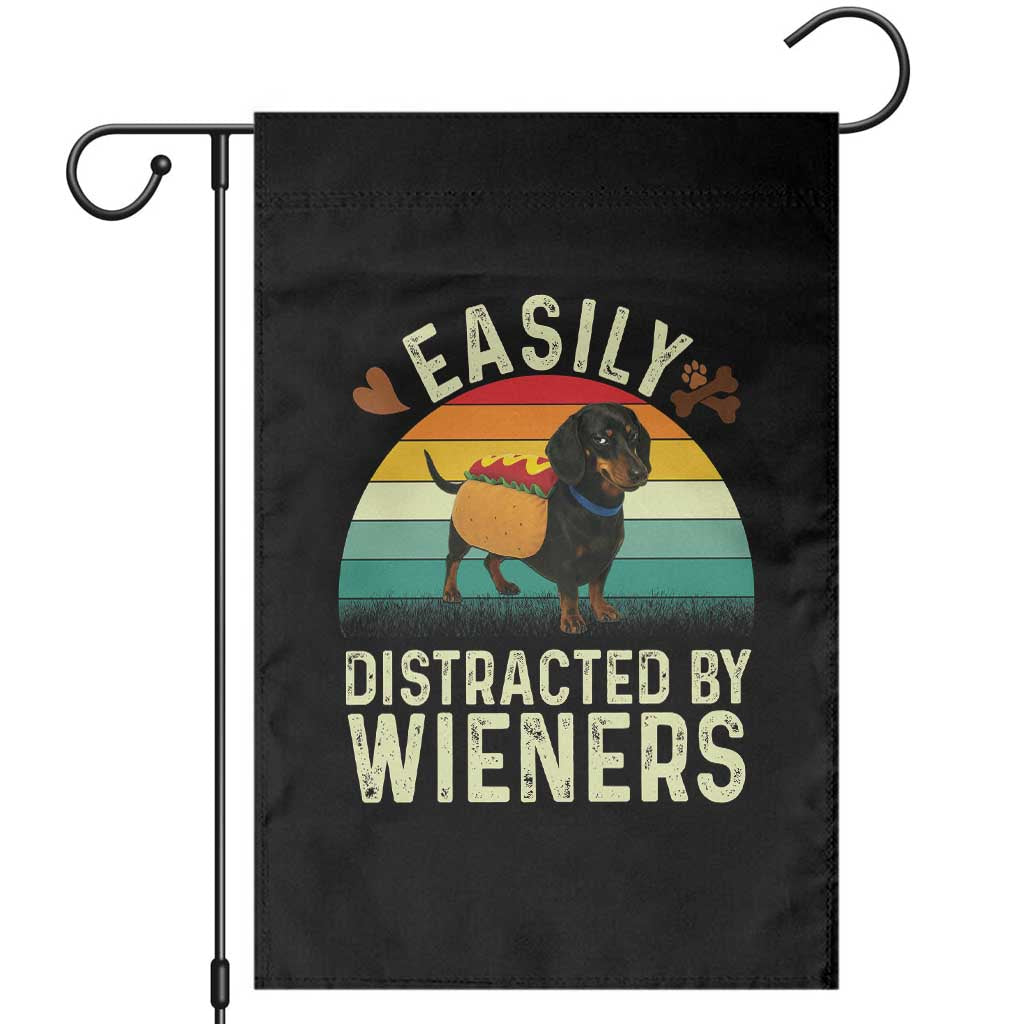 Easily Distracted By Wieners Garden Flag Funny Dachshund Dog In A Hot Dog Costume TS12 Black Print Your Wear