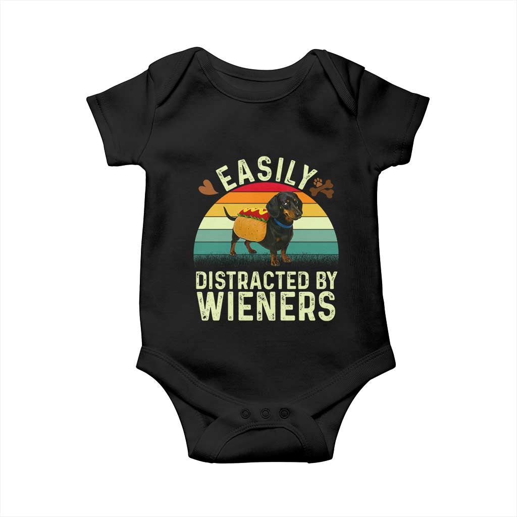 Easily Distracted By Wieners Baby Onesie Funny Dachshund Dog In A Hot Dog Costume TS12 Black Print Your Wear