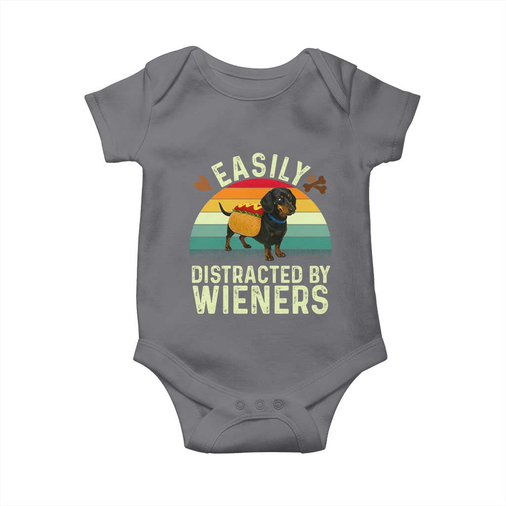 Easily Distracted By Wieners Baby Onesie Funny Dachshund Dog In A Hot Dog Costume TS12 Charcoal Print Your Wear