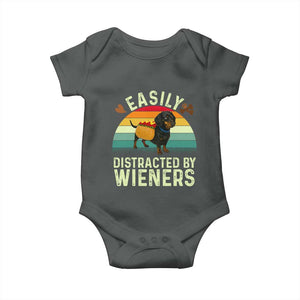 Easily Distracted By Wieners Baby Onesie Funny Dachshund Dog In A Hot Dog Costume TS12 Dark Heather Print Your Wear