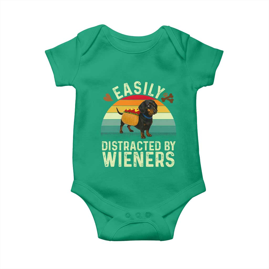 Easily Distracted By Wieners Baby Onesie Funny Dachshund Dog In A Hot Dog Costume TS12 Irish Green Print Your Wear