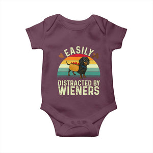 Easily Distracted By Wieners Baby Onesie Funny Dachshund Dog In A Hot Dog Costume TS12 Maroon Print Your Wear