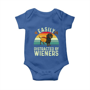 Easily Distracted By Wieners Baby Onesie Funny Dachshund Dog In A Hot Dog Costume TS12 Royal Blue Print Your Wear