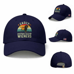 Easily Distracted By Wieners Baseball Cap Funny Dachshund Dog In A Hot Dog Costume TS12 Baseball Cap Universal Fit Dark Blue Print Your Wear