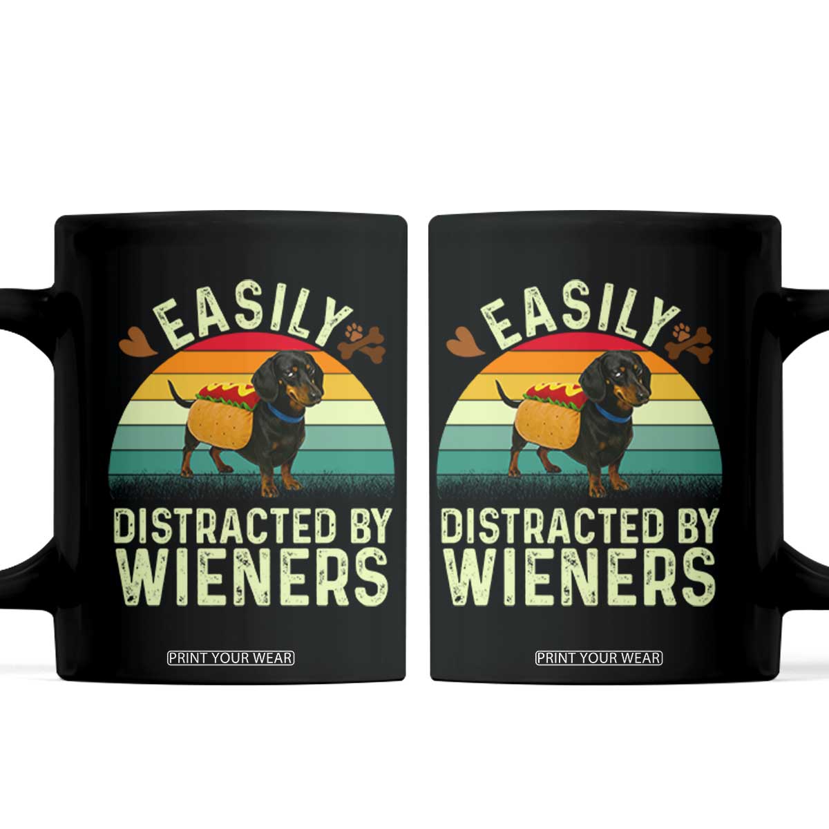 Easily Distracted By Wieners Coffee Mug Funny Dachshund Dog In A Hot Dog Costume TS12 Black Print Your Wear