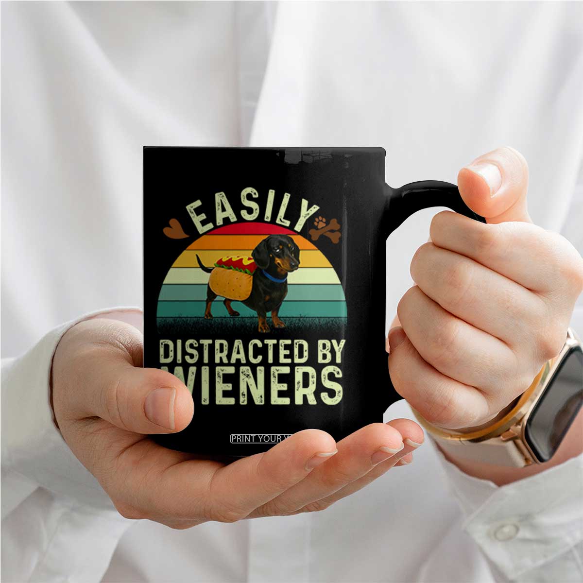 Easily Distracted By Wieners Coffee Mug Funny Dachshund Dog In A Hot Dog Costume TS12 Print Your Wear