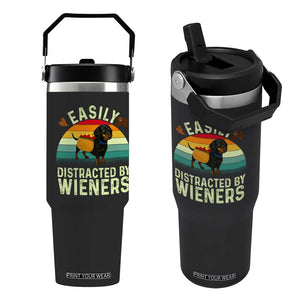 Easily Distracted By Wieners Flip Straw Tumbler Funny Dachshund Dog In A Hot Dog Costume TS12 One Size: 30 oz Black Print Your Wear