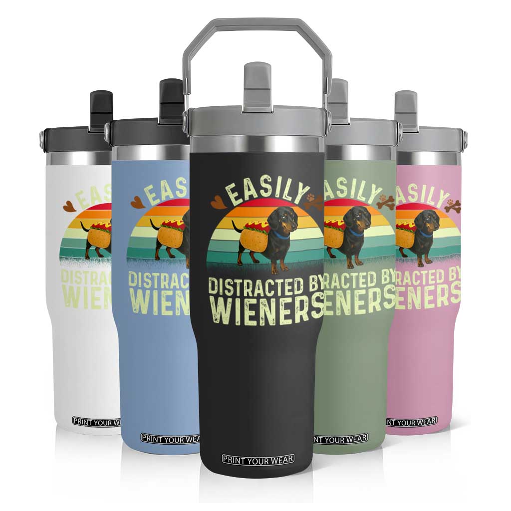 Easily Distracted By Wieners Flip Straw Tumbler Funny Dachshund Dog In A Hot Dog Costume TS12 Print Your Wear