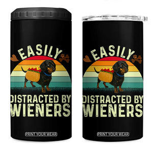 Easily Distracted By Wieners 4 in 1 Can Cooler Tumbler Funny Dachshund Dog In A Hot Dog Costume TS12 One Size: 16 oz Black Print Your Wear