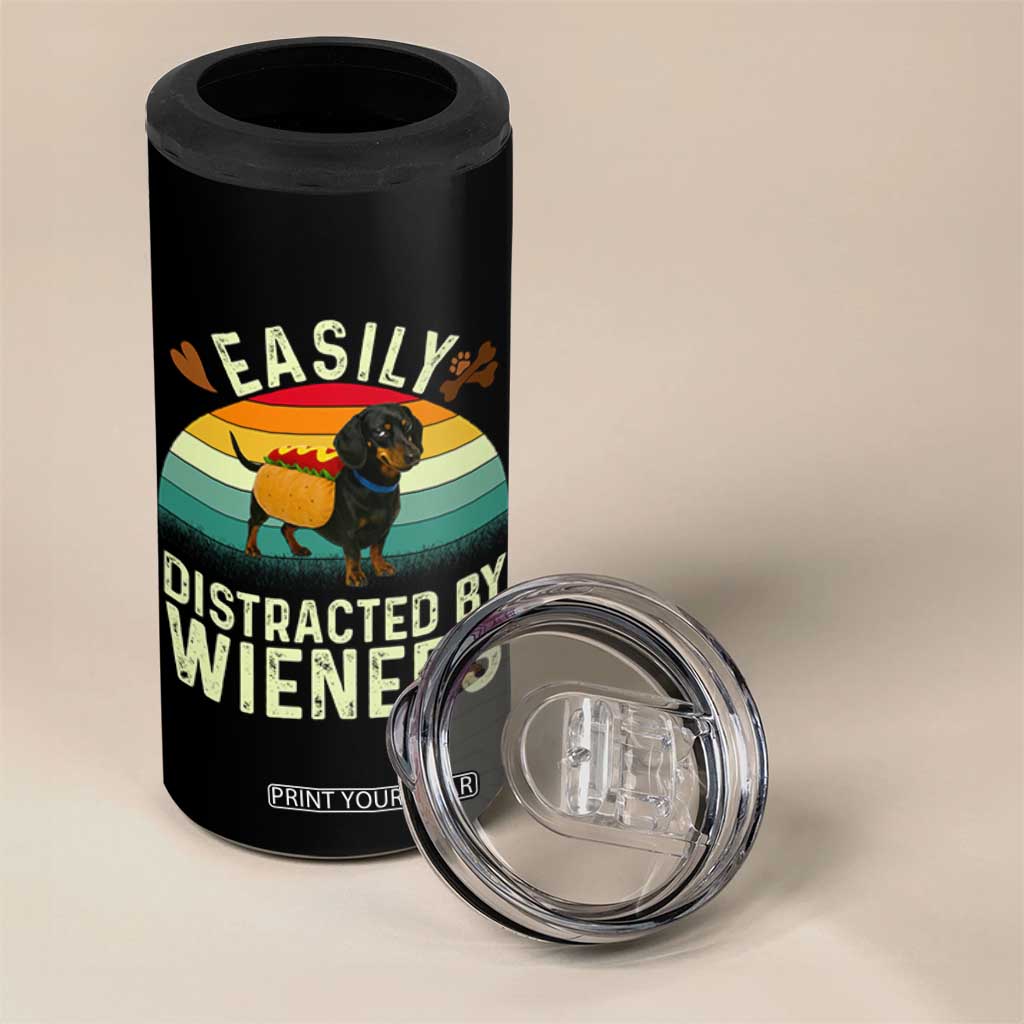 Easily Distracted By Wieners 4 in 1 Can Cooler Tumbler Funny Dachshund Dog In A Hot Dog Costume TS12 Print Your Wear
