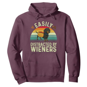 Easily Distracted By Wieners Hoodie Funny Dachshund Dog In A Hot Dog Costume TS12 Maroon Print Your Wear
