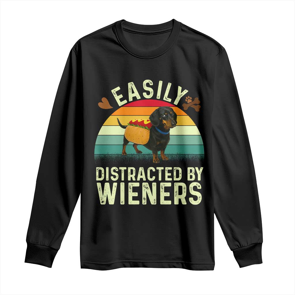 Easily Distracted By Wieners Long Sleeve Shirt Funny Dachshund Dog In A Hot Dog Costume TS12 Black Print Your Wear