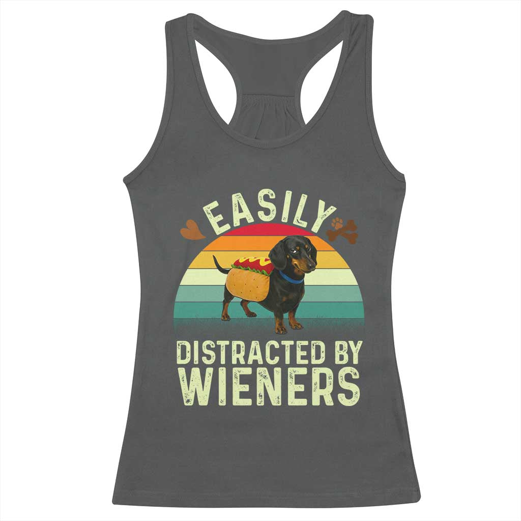 Easily Distracted By Wieners Racerback Tank Top Funny Dachshund Dog In A Hot Dog Costume TS12 Dark Heather Print Your Wear