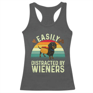 Easily Distracted By Wieners Racerback Tank Top Funny Dachshund Dog In A Hot Dog Costume TS12 Dark Heather Print Your Wear