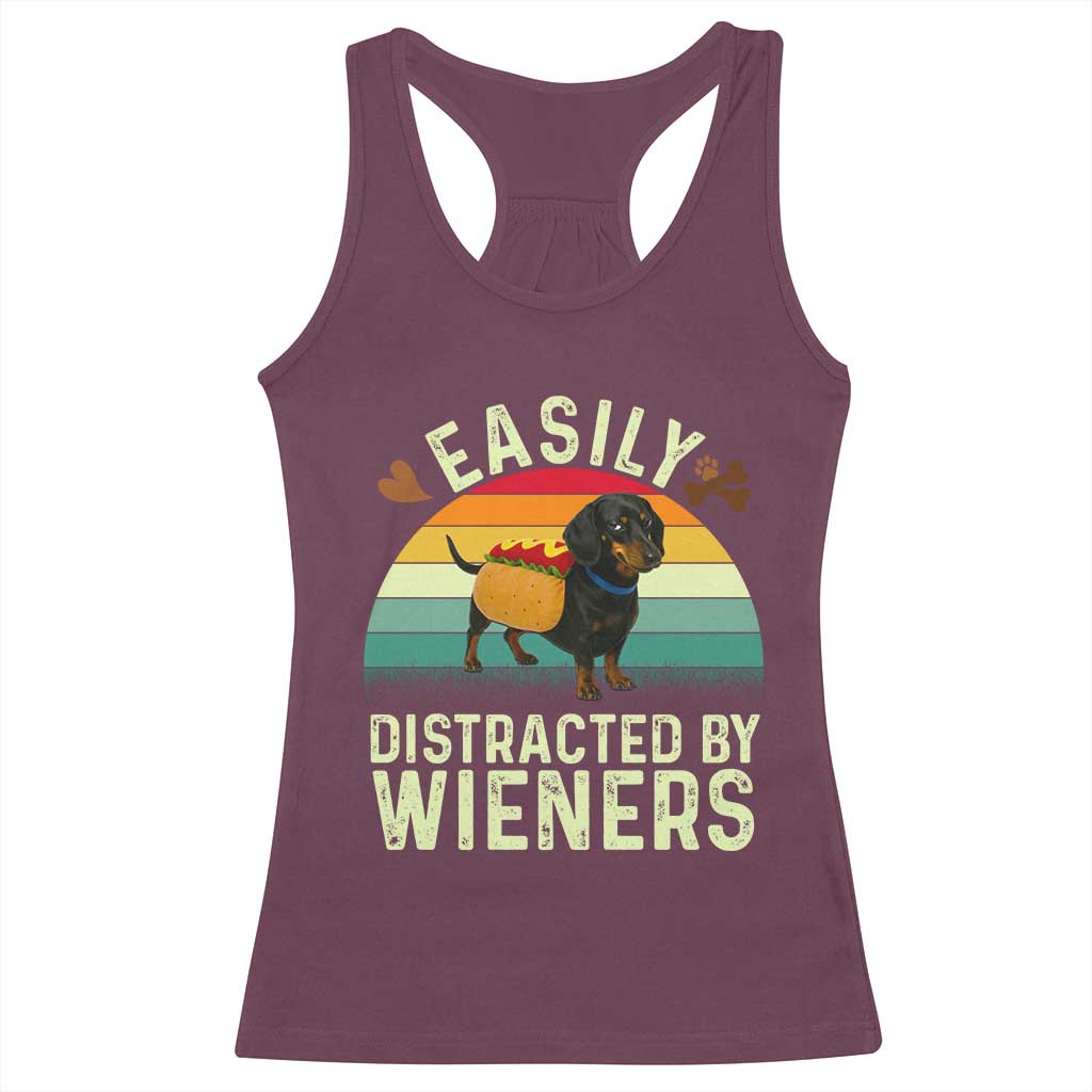 Easily Distracted By Wieners Racerback Tank Top Funny Dachshund Dog In A Hot Dog Costume TS12 Maroon Print Your Wear