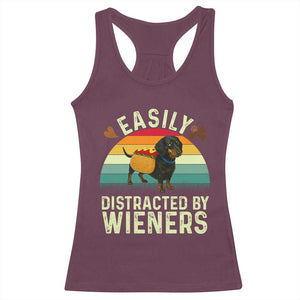 Easily Distracted By Wieners Racerback Tank Top Funny Dachshund Dog In A Hot Dog Costume TS12 Maroon Print Your Wear