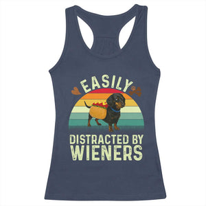 Easily Distracted By Wieners Racerback Tank Top Funny Dachshund Dog In A Hot Dog Costume TS12 Navy Print Your Wear
