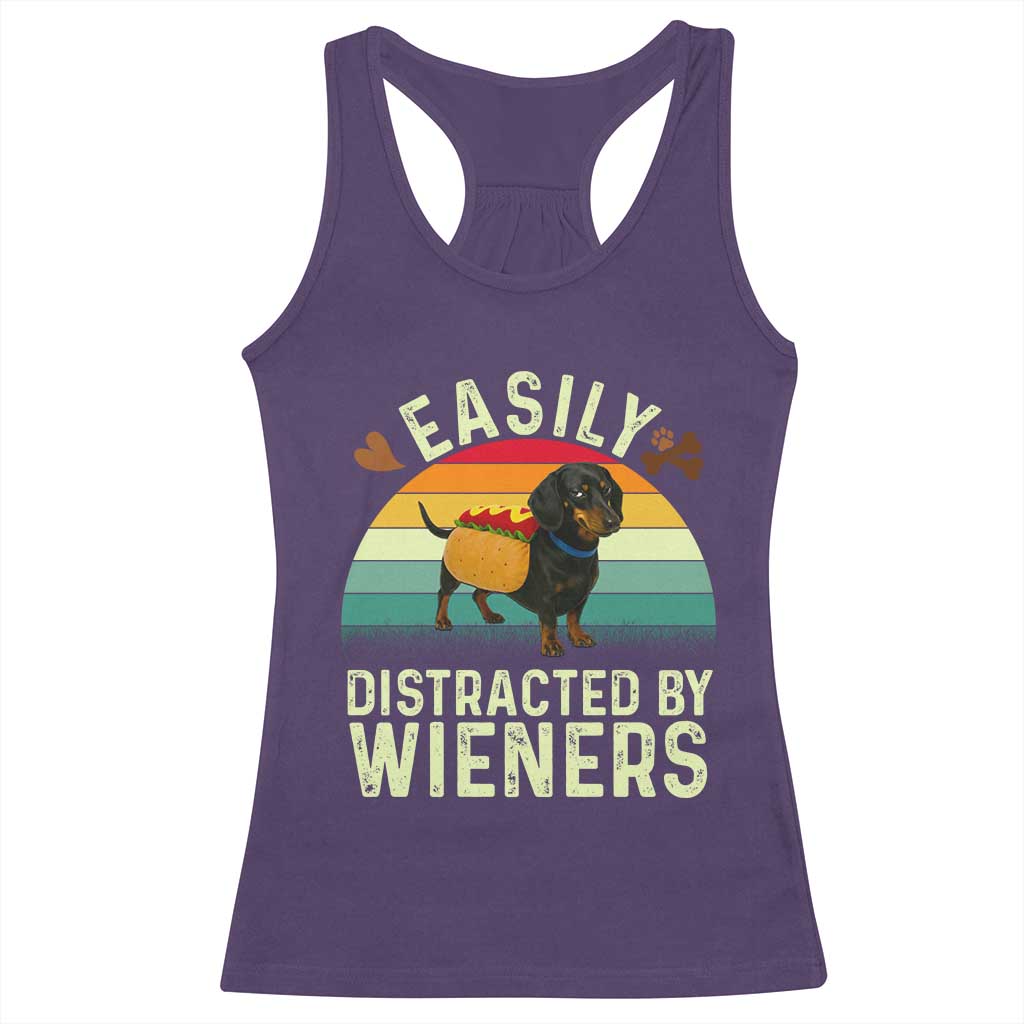 Easily Distracted By Wieners Racerback Tank Top Funny Dachshund Dog In A Hot Dog Costume TS12 Purple Print Your Wear