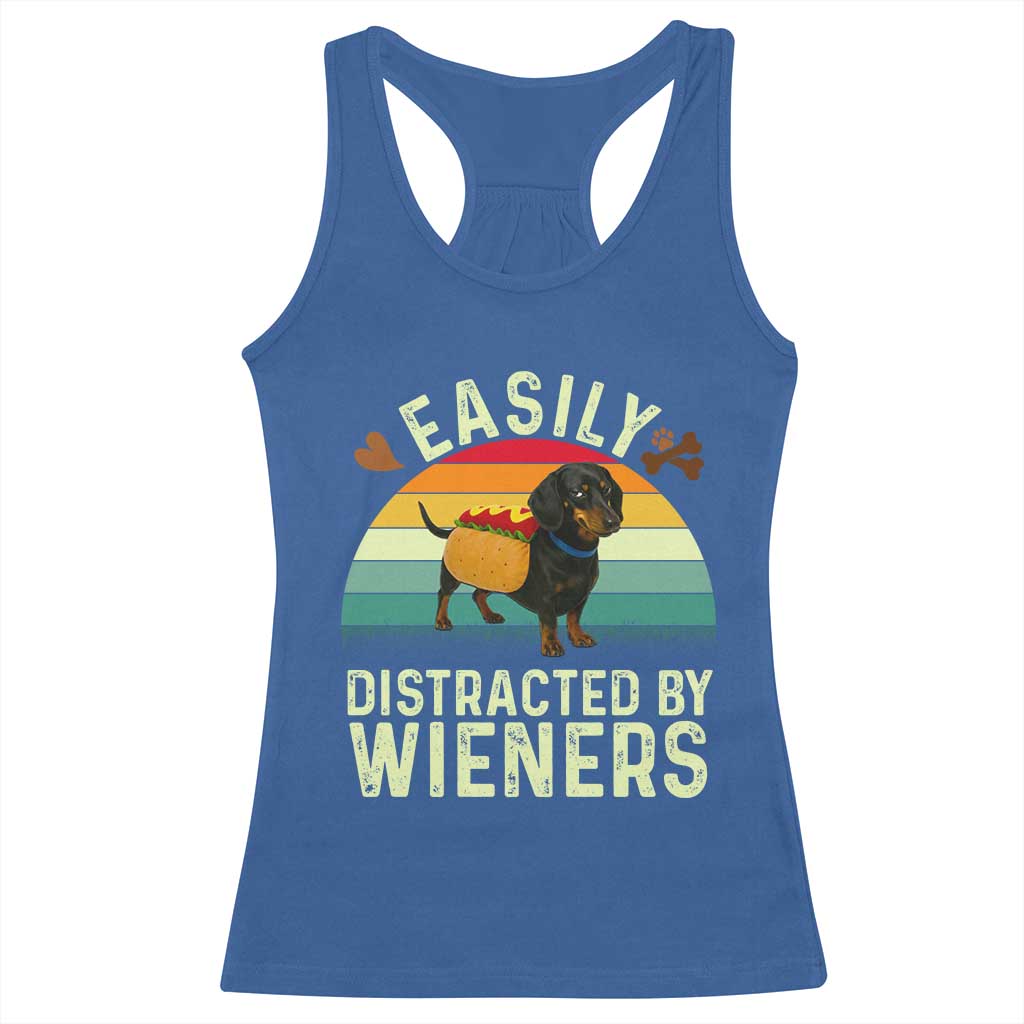 Easily Distracted By Wieners Racerback Tank Top Funny Dachshund Dog In A Hot Dog Costume TS12 Royal Blue Print Your Wear