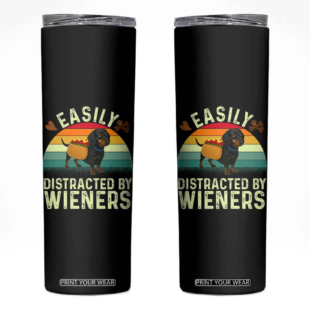 Easily Distracted By Wieners Skinny Tumbler Funny Dachshund Dog In A Hot Dog Costume TS12 Black Print Your Wear