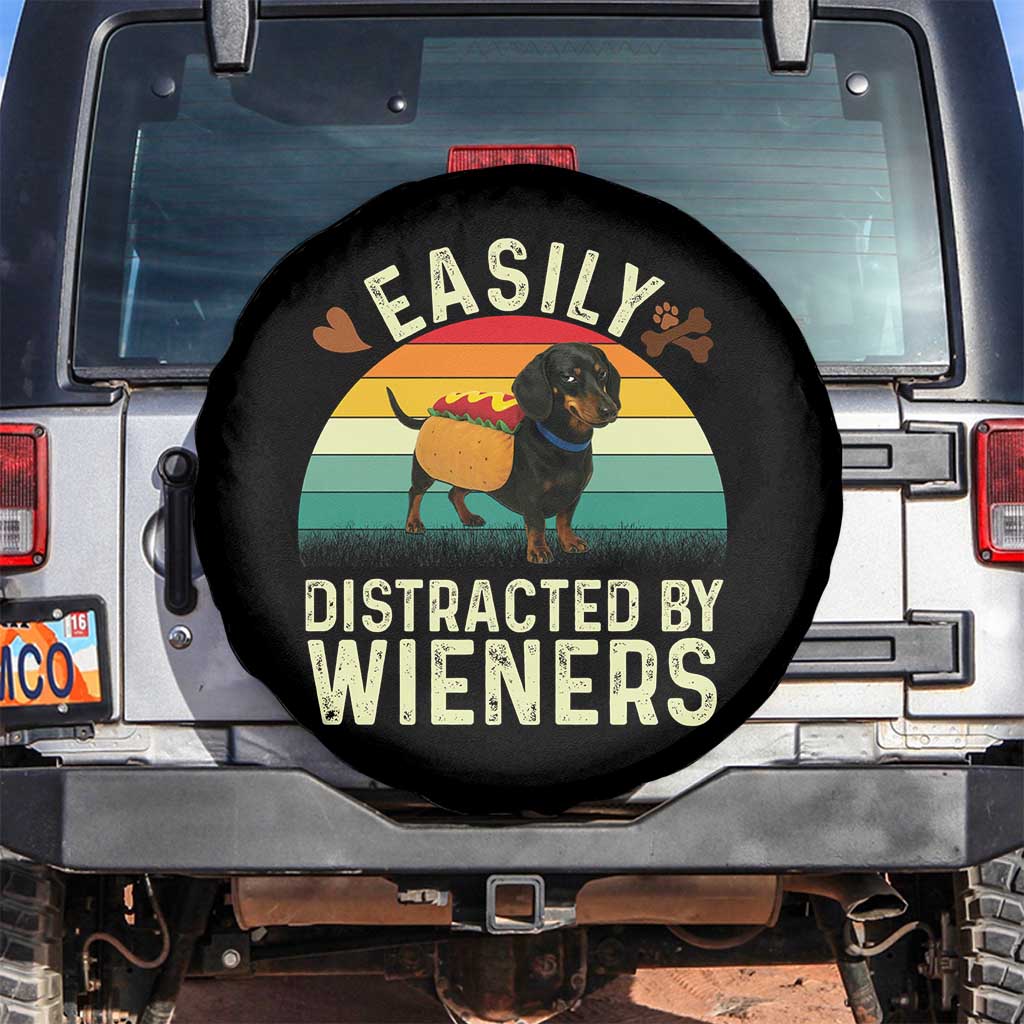 Easily Distracted By Wieners Spare Tire Cover Funny Dachshund Dog In A Hot Dog Costume TS12 No hole Black Print Your Wear