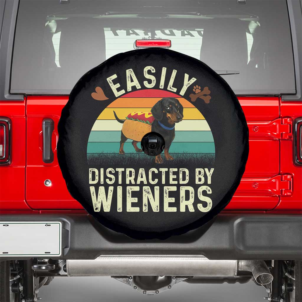 Easily Distracted By Wieners Spare Tire Cover Funny Dachshund Dog In A Hot Dog Costume TS12 Black Print Your Wear