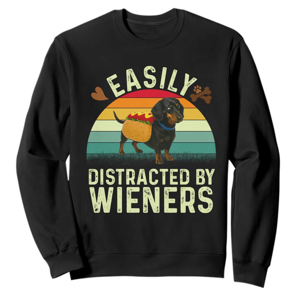 Easily Distracted By Wieners Sweatshirt Funny Dachshund Dog In A Hot Dog Costume TS12 Black Print Your Wear