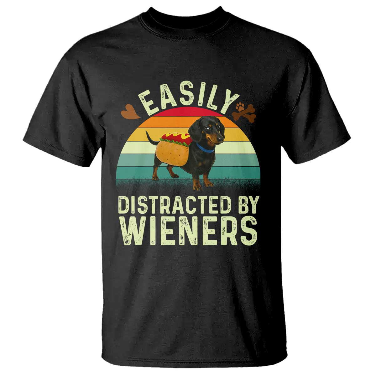 Easily Distracted By Wieners T Shirt Funny Dachshund Dog In A Hot Dog Costume TS12 Black Print Your Wear
