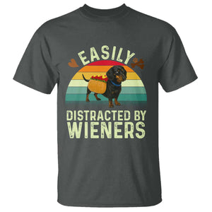 Easily Distracted By Wieners T Shirt Funny Dachshund Dog In A Hot Dog Costume TS12 Dark Heather Print Your Wear