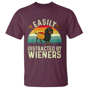 Easily Distracted By Wieners T Shirt Funny Dachshund Dog In A Hot Dog Costume TS12 Maroon Print Your Wear