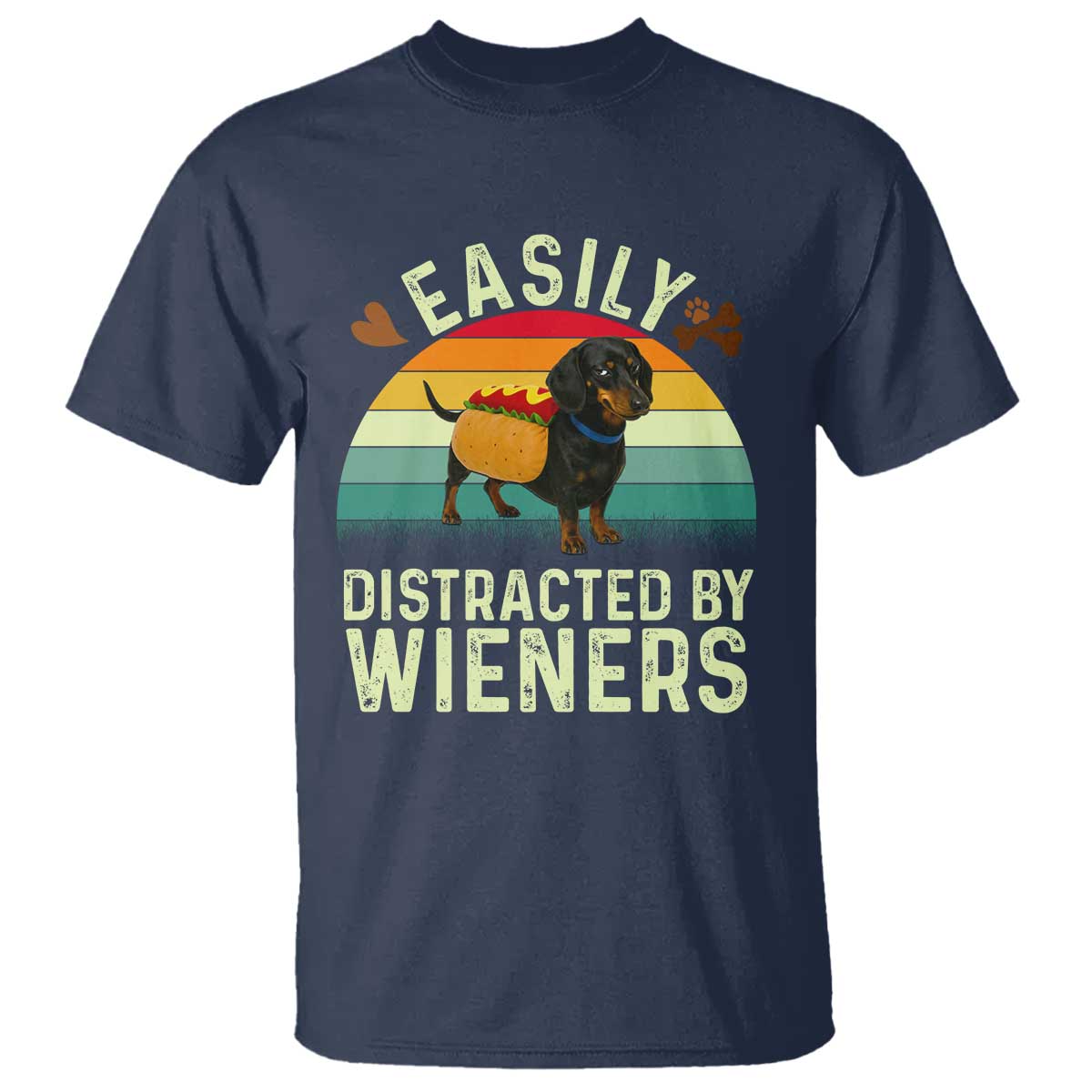 Easily Distracted By Wieners T Shirt Funny Dachshund Dog In A Hot Dog Costume TS12 Navy Print Your Wear