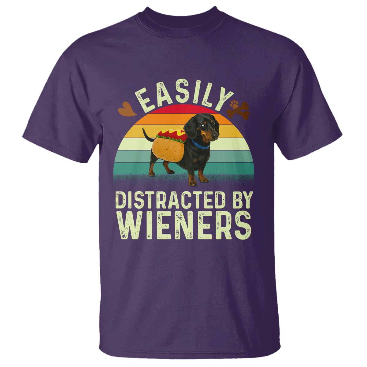 Easily Distracted By Wieners T Shirt Funny Dachshund Dog In A Hot Dog Costume TS12 Purple Print Your Wear