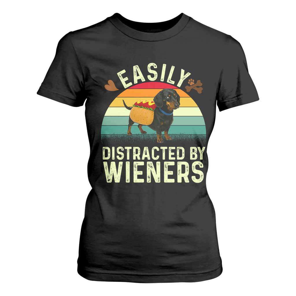 Easily Distracted By Wieners T Shirt For Women Funny Dachshund Dog In A Hot Dog Costume - Print Your Wear