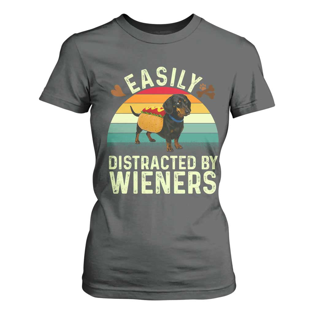 Easily Distracted By Wieners T Shirt For Women Funny Dachshund Dog In A Hot Dog Costume TS12 Dark Heather Print Your Wear