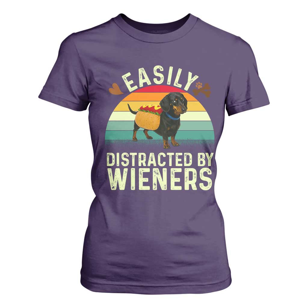 Easily Distracted By Wieners T Shirt For Women Funny Dachshund Dog In A Hot Dog Costume TS12 Purple Print Your Wear