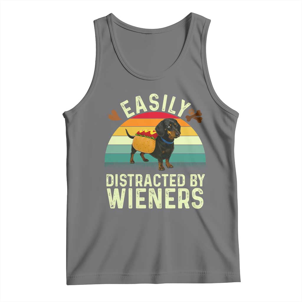 Easily Distracted By Wieners Tank Top Funny Dachshund Dog In A Hot Dog Costume TS12 Black Heather Print Your Wear