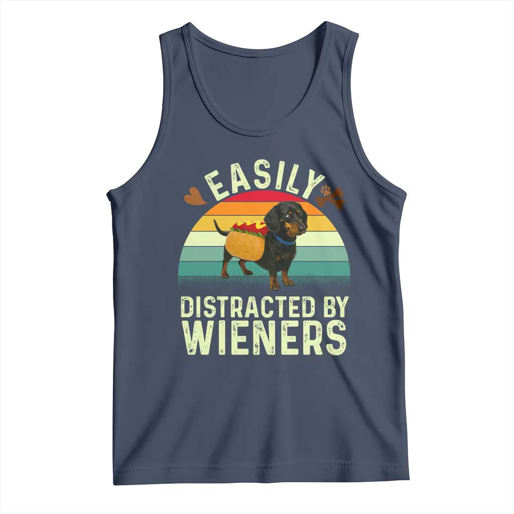 Easily Distracted By Wieners Tank Top Funny Dachshund Dog In A Hot Dog Costume TS12 Navy Print Your Wear
