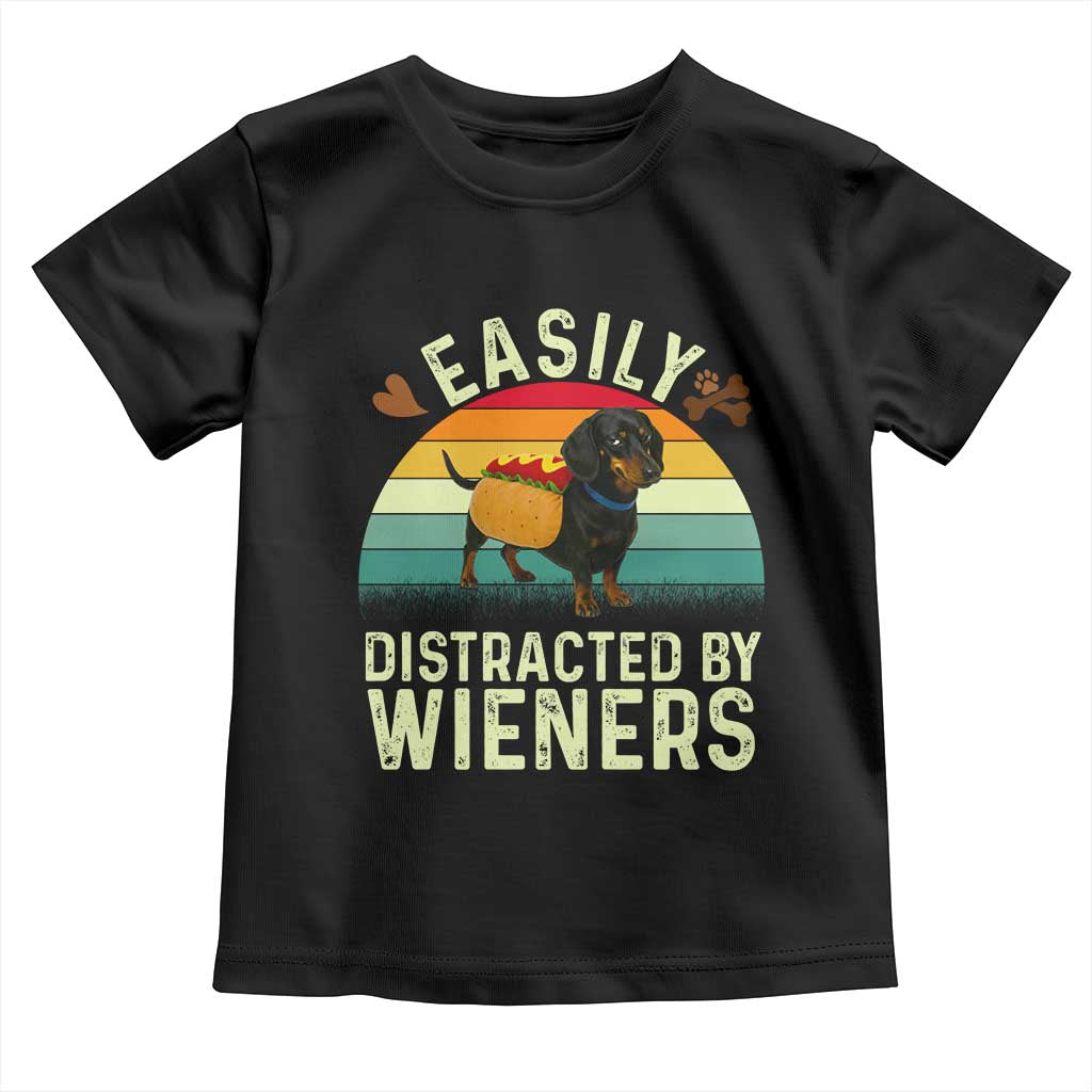 Easily Distracted By Wieners Toddler T Shirt Funny Dachshund Dog In A Hot Dog Costume TS12 Black Print Your Wear