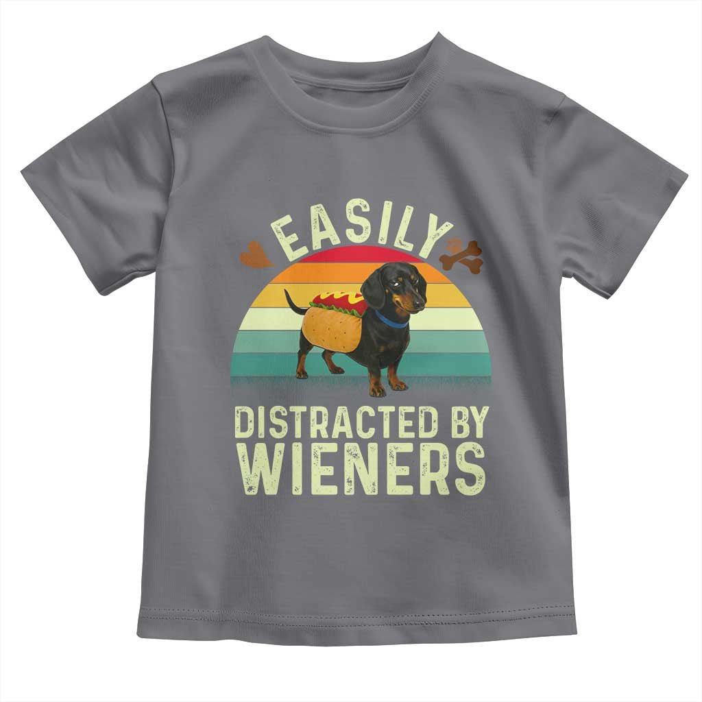 Easily Distracted By Wieners Toddler T Shirt Funny Dachshund Dog In A Hot Dog Costume TS12 Charcoal Print Your Wear