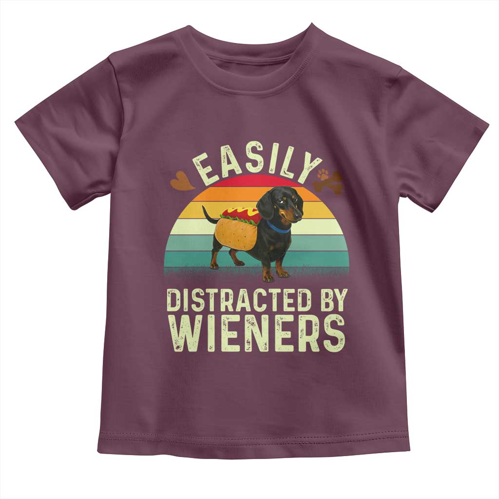 Easily Distracted By Wieners Toddler T Shirt Funny Dachshund Dog In A Hot Dog Costume TS12 Maroon Print Your Wear